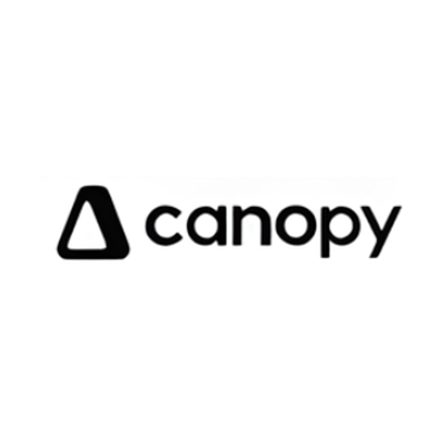Canopy logo featuring lowercase black text and a rounded triangular icon on a white background.