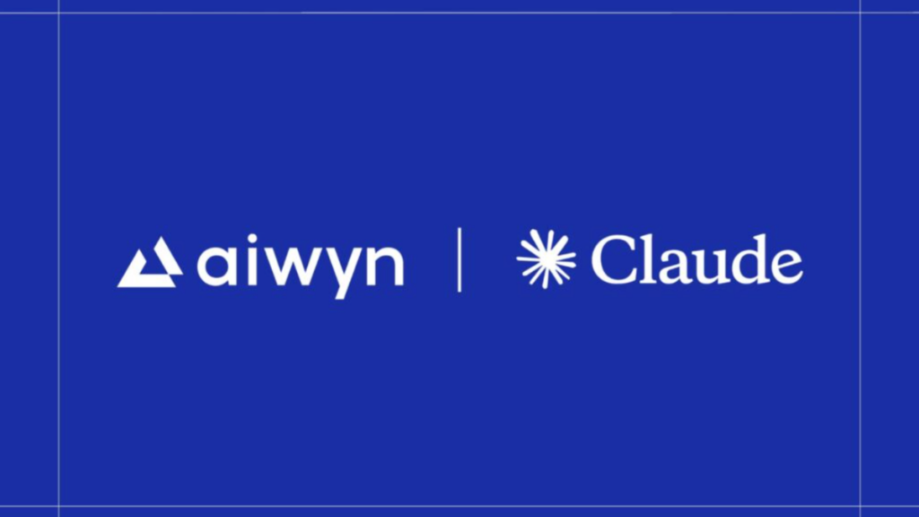 Aiwyn and Claude logos separated by a vertical line on a blue background.