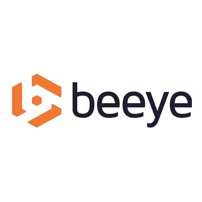 Beeye logo featuring dark text and an orange geometric symbol on a white background.