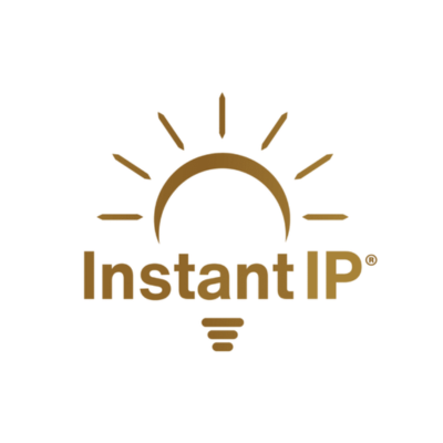 Instant IP logo featuring gold text and a lightbulb icon with rays on a white background.