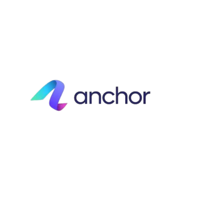 curved gradient ribbon icon on a white background.