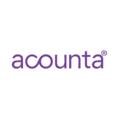 Acounta logo featuring purple lowercase text and a registered trademark symbol on a white background.