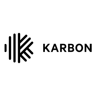 Karbon logo featuring a black abstract line graphic and bold uppercase text spelling 'KARBON' on a white background.