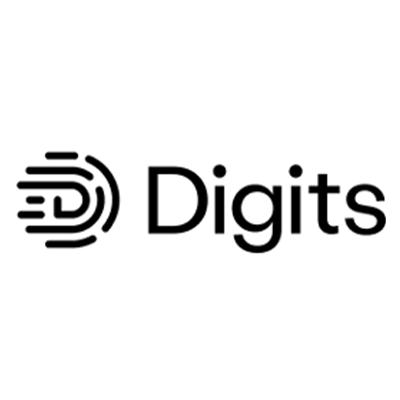igits logo featuring a black abstract fingerprint icon and dark text spelling 'Digits' on a white background.