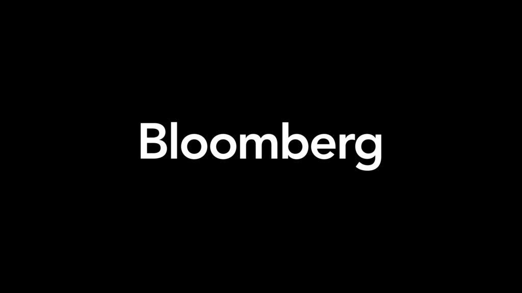 Bloomberg logo featuring white text spelling 'Bloomberg' on a solid black background.