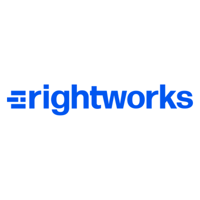 Rightworks logo featuring a blue graphical icon, dark text spelling 'rightworks', and the subtitle 'formerly Right Networks' on a white background.