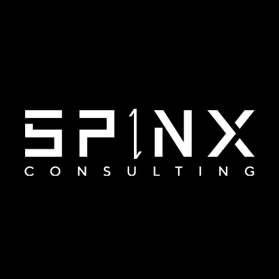 SPINX Consulting logo featuring white stylized text spelling 'SP1NX CONSULTING' on a black background.