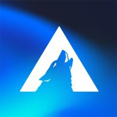 Arctic Wolf logo featuring a white triangle enclosing a howling wolf silhouette against a blue and black gradient background.