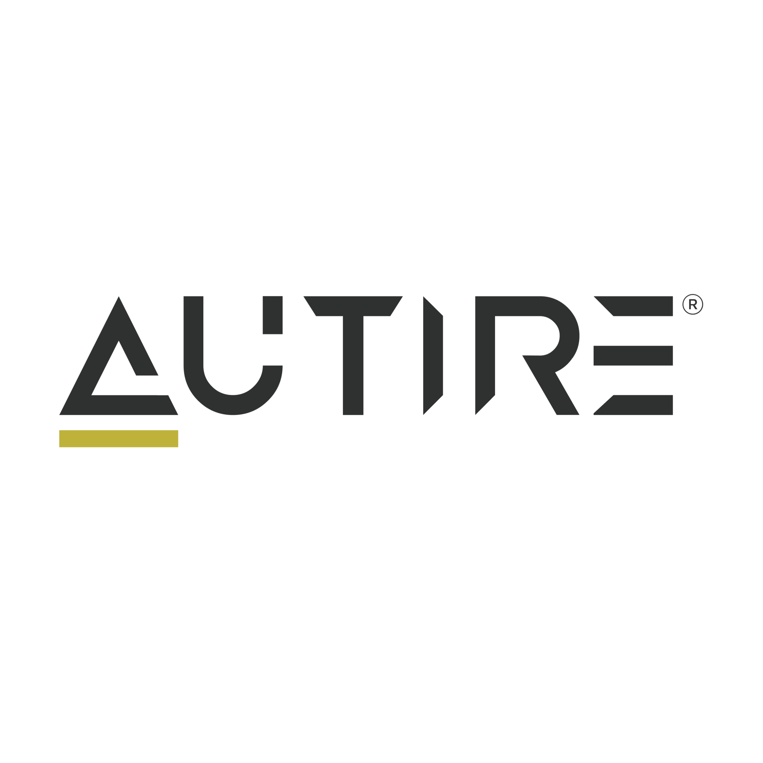 Autire logo featuring stylized white uppercase text with a gold underline on a black background.