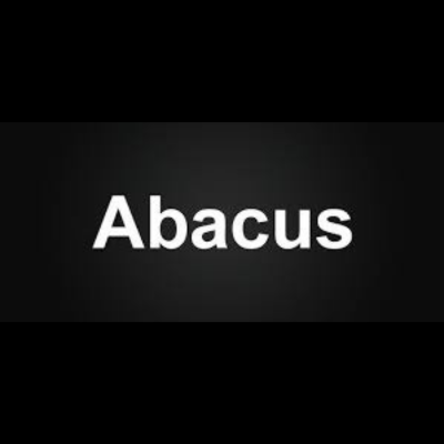 Abacus logo featuring white text on a solid dark grey background.