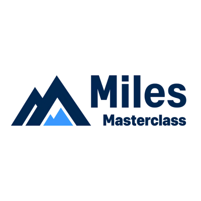 Miles Masterclass logo featuring dark blue and light blue mountain icons next to the brand text.