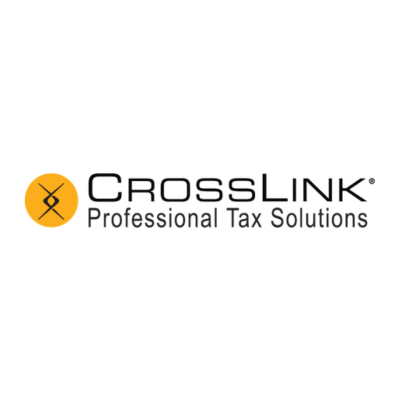 CrossLink logo featuring a black abstract crossing icon on an orange circular background.