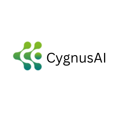 ygnusAI logo featuring black text and a green-to-teal gradient molecular network icon on a white background.