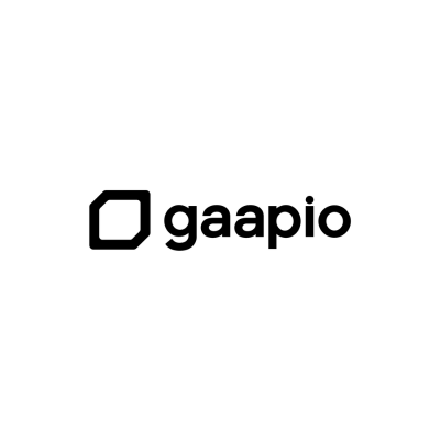 Gaapio logo featuring black lowercase text and a rounded geometric square icon on a white background.