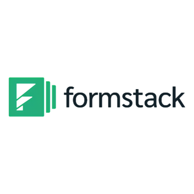 Formstack logo featuring a green stacked paper icon next to dark brand text.
