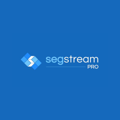 SegStream Pro logo featuring blue and white typography and an abstract geometric tile icon on a blue background.