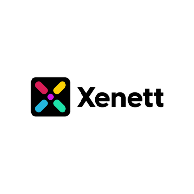Xenett logo featuring black text and a multi-colored icon on a white background.