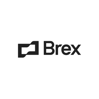 Brex logo featuring black text and an abstract geometric symbol on a white background.
