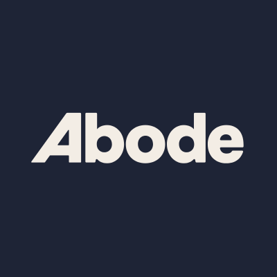 Abode logo featuring white typography on a dark navy background.