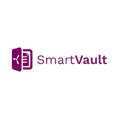 SmartVault logo featuring a purple vault and document icon and typography on a white background.