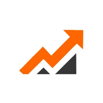 KM Accounts logo featuring an upward-pointing orange growth arrow over dark blocks on a white background.