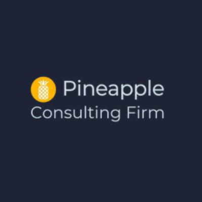 Pineapple Consulting Firm logo featuring a yellow pineapple icon and white brand text on a dark background.