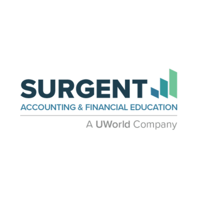Surgent Accounting & Financial Education logo featuring a rising bar icon and brand text.