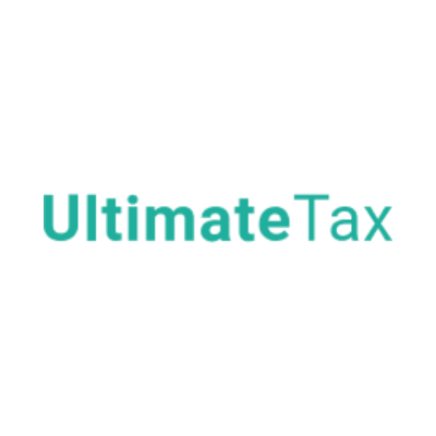 UltimateTax logo featuring teal sans-serif typography on a white background.