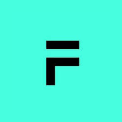 FlyFin logo featuring a black geometric 'F' monogram icon on a vibrant turquoise background.
