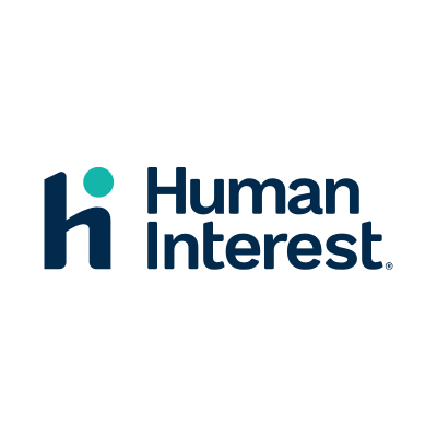 Human Interest logo featuring dark blue text and a stylized 'hi' icon with a teal dot on a white background.