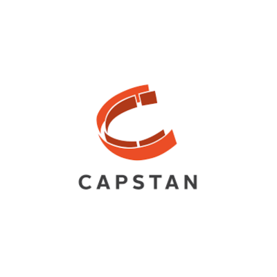 Capstan logo featuring an orange abstract 'C' icon and dark gray uppercase text on a white background.