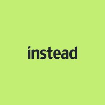 Instead logo featuring black text on a light green background.