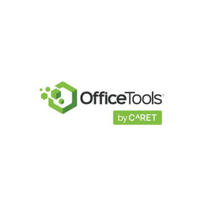 OfficeTools by CARET logo featuring black and green text and a green geometric icon on a white background.