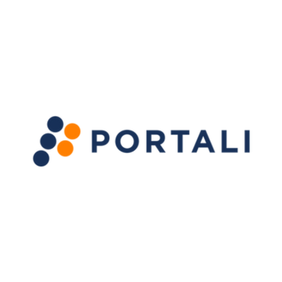 Portali logo featuring dark blue and orange dot graphics and typography on a white background.