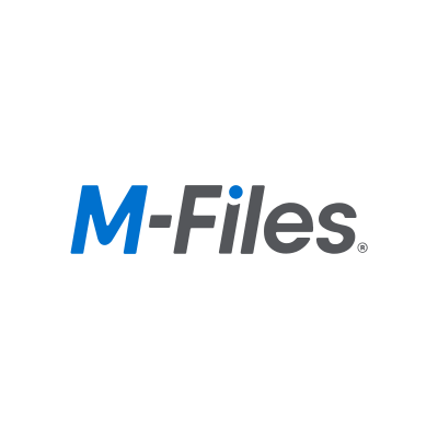 M-Files logo featuring a blue 'M' and dark gray 'Files' text with a blue dot on a white background.