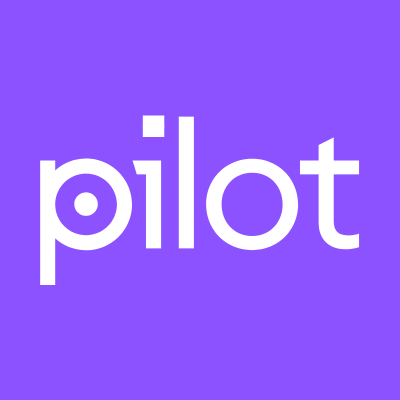 Pilot logo featuring white lowercase text on a purple background.