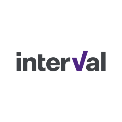interVal logo featuring dark gray and purple lowercase typography on a white background.