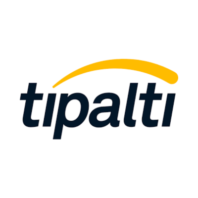 Tipalti logo featuring a yellow curved arch and dark navy lowercase typography on a white background.
