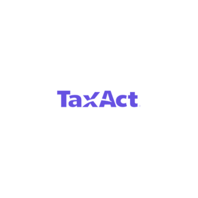 TaxAct logo featuring purple typography on a white background.