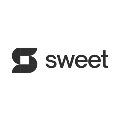Sweet logo featuring a dark gray stylized letter 'S' icon and lowercase typography on a white background.