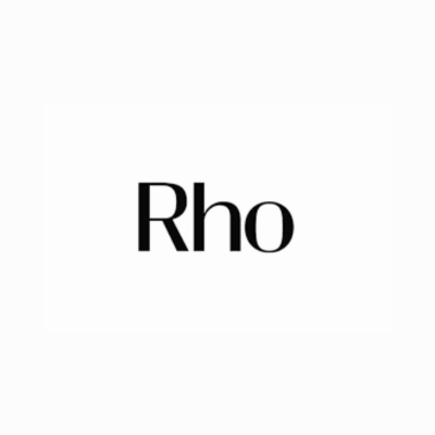 Rho logo featuring elegant black serif typography on a white background.
