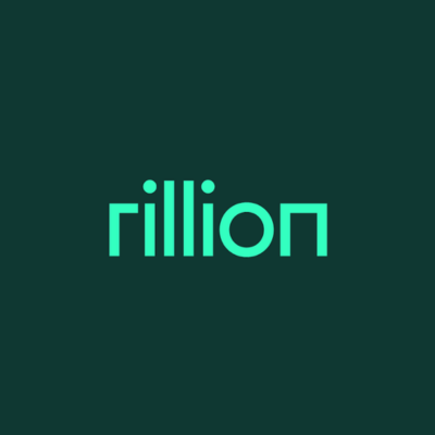 Rillion logo featuring mint green lowercase typography on a dark teal background.