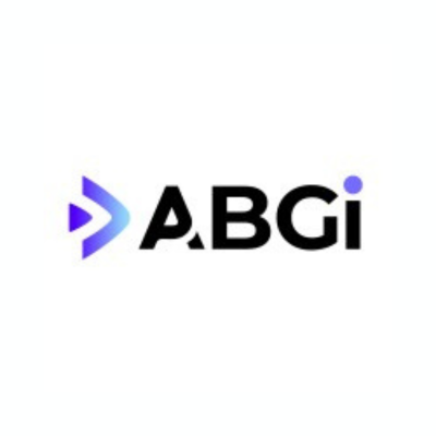 ABGi logo featuring bold black and purple uppercase text and a blue-purple chevron icon on a white background.