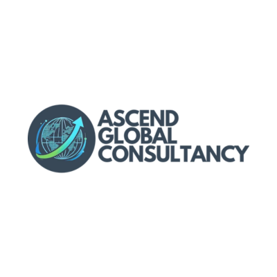 Ascend Global Consultancy logo featuring a globe icon with an upward arrow and dark text on a white background.