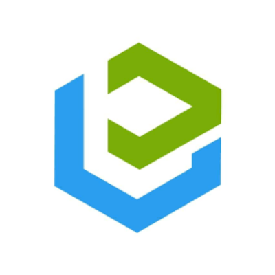 Enlightened Business logo featuring a blue and green geometric hexagon monogram on a white background.