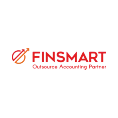 Finsmart logo featuring red brand text, the tagline 'Outsource Accounting Partner', and a circular growth icon on a white background.