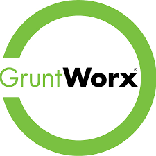 GruntWorx logo featuring green and black text inside a broken green circle on a white background.