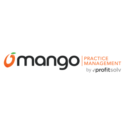 Mango Practice Management logo by ProfitSolv featuring an orange fruit graphic and dark text.