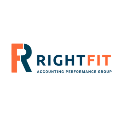 RightFit Accounting Performance Group logo featuring an abstract 'R' icon and bold brand text.
